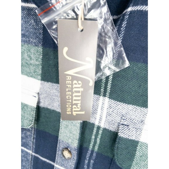 Natural Reflections Shirt Mens Small Green Blue Plaid Flannel Button Front NWT - Picture 5 of 11